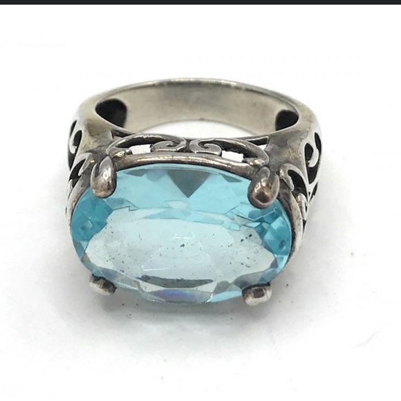 Reserved for @postapoly Silpada Vintage Filagree Sterling Silver Aqua Oval Ring - Picture 2 of 10